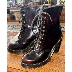 Dr. Doc Martens Kendra 9L  9 Eye Lace Up Heel Platform Boots Cherry Red Arcadia